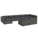 9 Piece Garden Lounge Set with Cushions Grey Poly Rattan - Front View