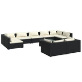 10 Piece Garden Lounge Set with Cushions Black Poly Rattan - Front View