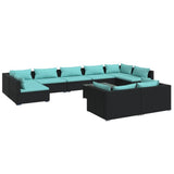 10 Piece Garden Lounge Set with Cushions Black Poly Rattan
