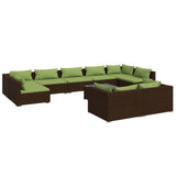 10 Piece Garden Lounge Set with Cushions Brown Poly Rattan - Front View