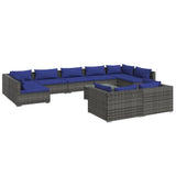 10 Piece Garden Lounge Set with Cushions Grey Poly Rattan - Front View
