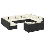 11 Piece Garden Lounge Set with Cushions Black Poly Rattan - Front View