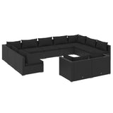 11 Piece Garden Lounge Set with Cushions Black Poly Rattan - Front View