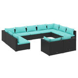 11 Piece Garden Lounge Set with Cushions Black Poly Rattan