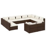 11 Piece Garden Lounge Set with Cushions Brown Poly Rattan - Front View