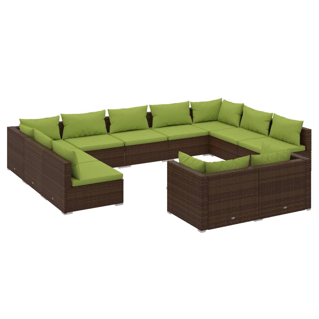 11 Piece Garden Lounge Set with Cushions Brown Poly Rattan
