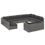 11 Piece Garden Lounge Set with Cushions Grey Poly Rattan - Front View