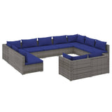 11 Piece Garden Lounge Set with Cushions Grey Poly Rattan - Front View