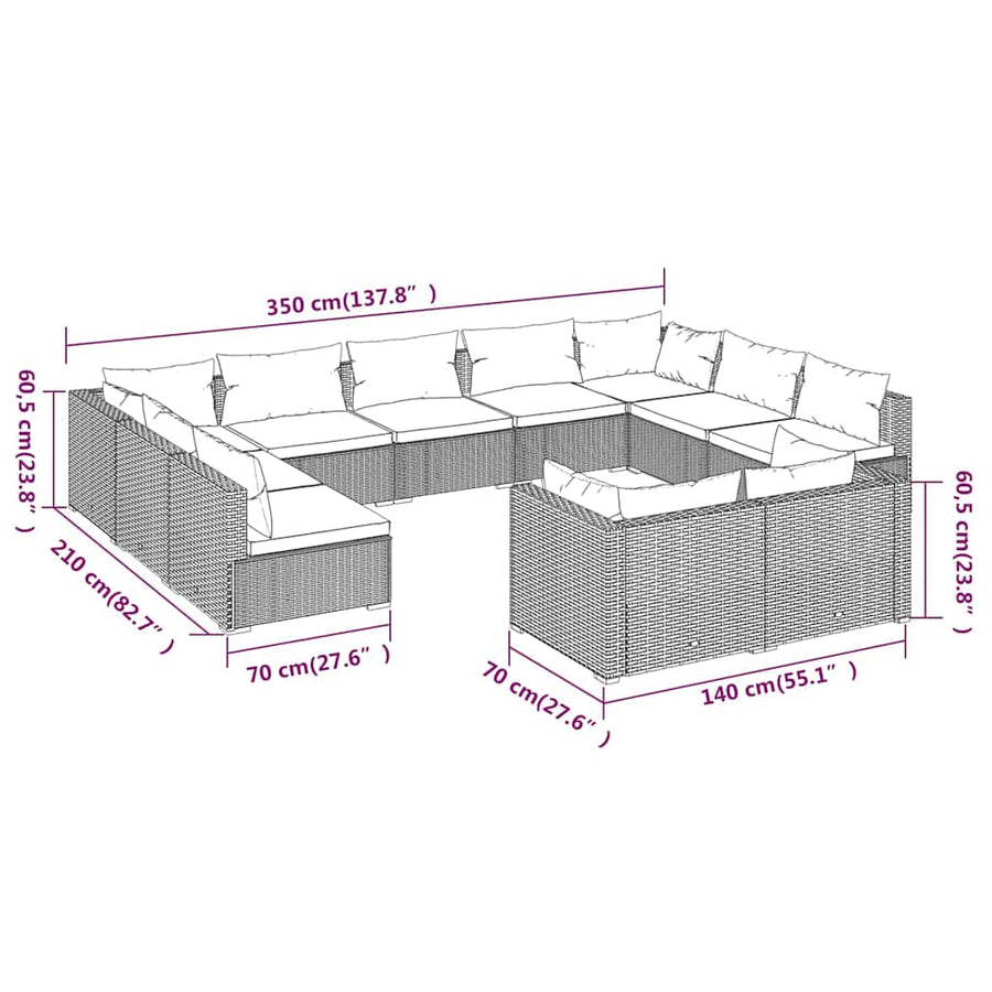 11 Piece Garden Lounge Set with Cushions Grey Poly Rattan