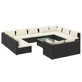 12 Piece Garden Lounge Set with Cushions Black Poly Rattan - Front View
