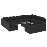 12 Piece Garden Lounge Set with Cushions Black Poly Rattan - Front View