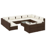 12 Piece Garden Lounge Set with Cushions Brown Poly Rattan - Front View