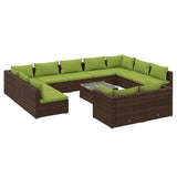 12 Piece Garden Lounge Set with Cushions Brown Poly Rattan - Front View