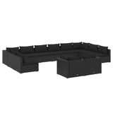 12 Piece Garden Lounge Set with Cushions Black Poly Rattan - Front View
