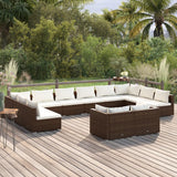 12 Piece Garden Lounge Set with Cushions Brown Poly Rattan