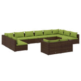 12 Piece Garden Lounge Set with Cushions Brown Poly Rattan - Front View