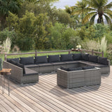 12 Piece Garden Lounge Set with Cushions Grey Poly Rattan