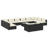 13 Piece Garden Lounge Set with Cushions Black Poly Rattan - Front View