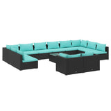 13 Piece Garden Lounge Set with Cushions Black Poly Rattan