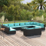 13 Piece Garden Lounge Set with Cushions Black Poly Rattan