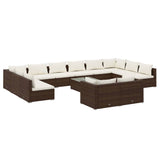 13 Piece Garden Lounge Set with Cushions Brown Poly Rattan - Front View