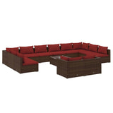 13 Piece Garden Lounge Set with Cushions Brown Poly Rattan - Front View