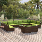 13 Piece Garden Lounge Set with Cushions Brown Poly Rattan