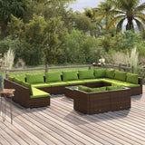 13 Piece Garden Lounge Set with Cushions Brown Poly Rattan