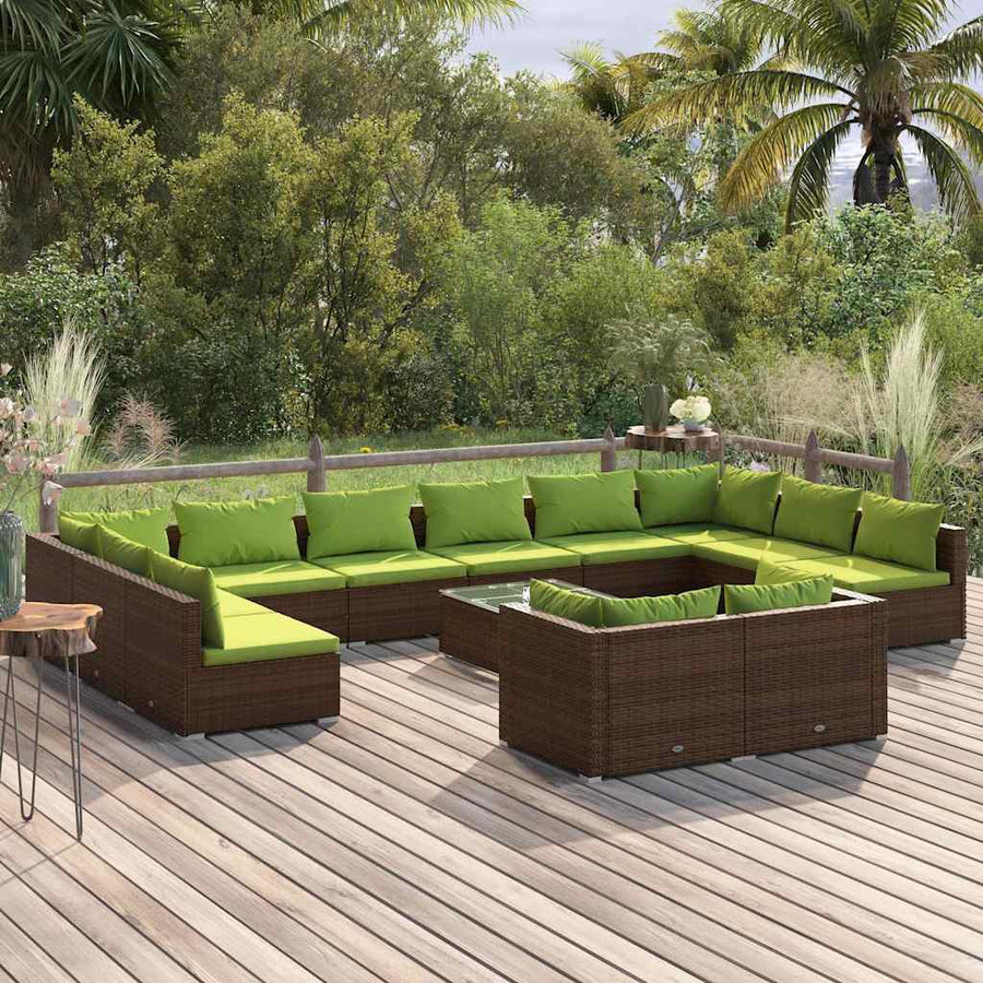 13 Piece Garden Lounge Set with Cushions Brown Poly Rattan
