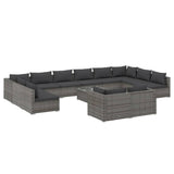 13 Piece Garden Lounge Set with Cushions Grey Poly Rattan - Front View