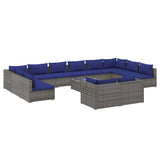 13 Piece Garden Lounge Set with Cushions Grey Poly Rattan - Front View