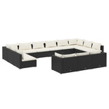 13 Piece Garden Lounge Set with Cushions Black Poly Rattan - Front View