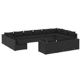 13 Piece Garden Lounge Set with Cushions Black Poly Rattan - Front View