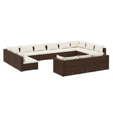 13 Piece Garden Lounge Set with Cushions Brown Poly Rattan - Front View