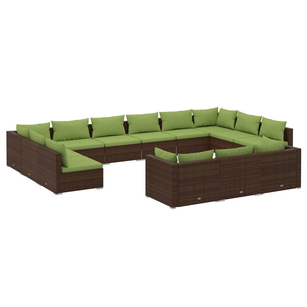 13 Piece Garden Lounge Set with Cushions Brown Poly Rattan