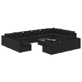 14 Piece Garden Lounge Set with Cushions Black Poly Rattan - Front View