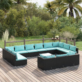 14 Piece Garden Lounge Set with Cushions Black Poly Rattan