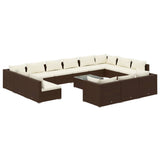 14 Piece Garden Lounge Set with Cushions Brown Poly Rattan - Front View