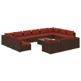 14 Piece Garden Lounge Set with Cushions Brown Poly Rattan - Front View