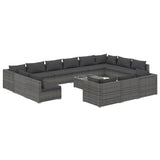 14 Piece Garden Lounge Set with Cushions Grey Poly Rattan - Front View
