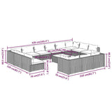 14 Piece Garden Lounge Set with Cushions Grey Poly Rattan