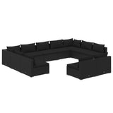 11 Piece Garden Lounge Set with Cushions Black Poly Rattan - Front View