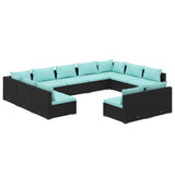 11 Piece Garden Lounge Set with Cushions Black Poly Rattan
