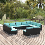 11 Piece Garden Lounge Set with Cushions Black Poly Rattan