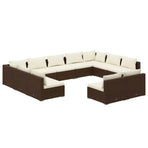 11 Piece Garden Lounge Set with Cushions Brown Poly Rattan