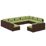 11 Piece Garden Lounge Set with Cushions Brown Poly Rattan