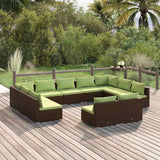 11 Piece Garden Lounge Set with Cushions Brown Poly Rattan