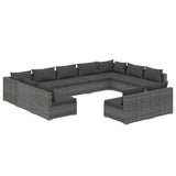 11 Piece Garden Lounge Set with Cushions Grey Poly Rattan