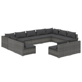11 Piece Garden Lounge Set with Cushions Grey Poly Rattan - Front View