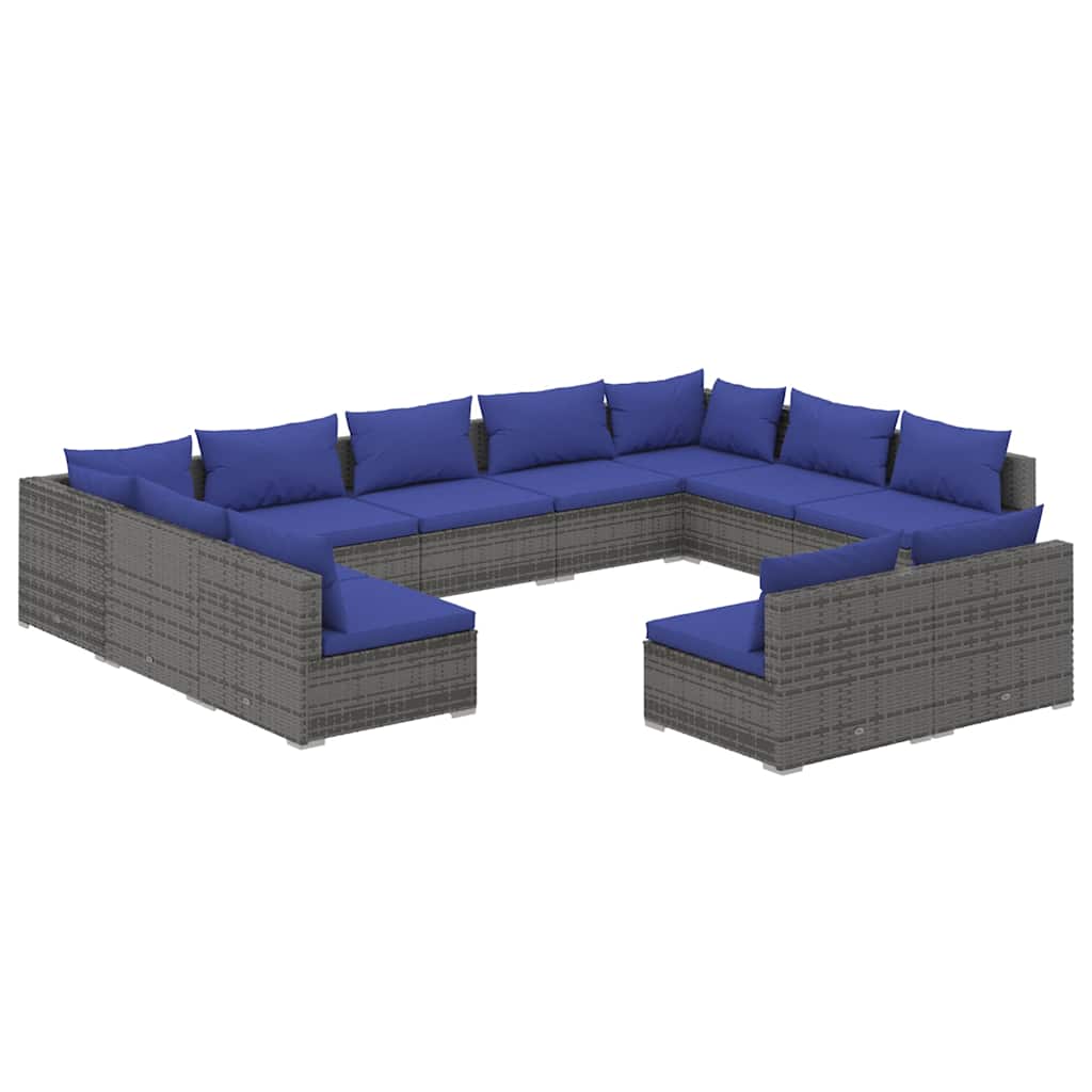 11 Piece Garden Lounge Set with Cushions Grey Poly Rattan